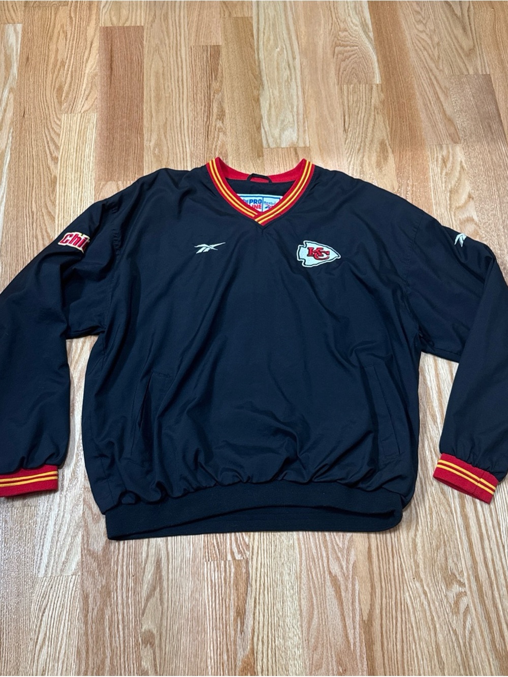 Vintage Kansas City Chiefs Windbreaker Mens Size XL Black Reebok Proline